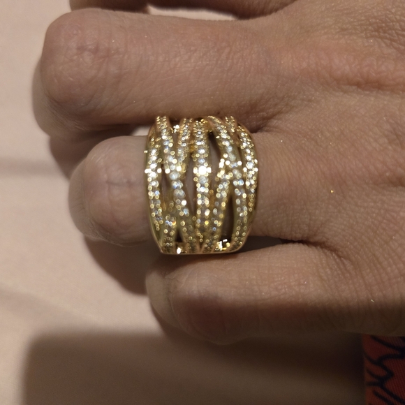 Intricate Gold Woven Ring with Gemstone Accents - Picture 1 of 8